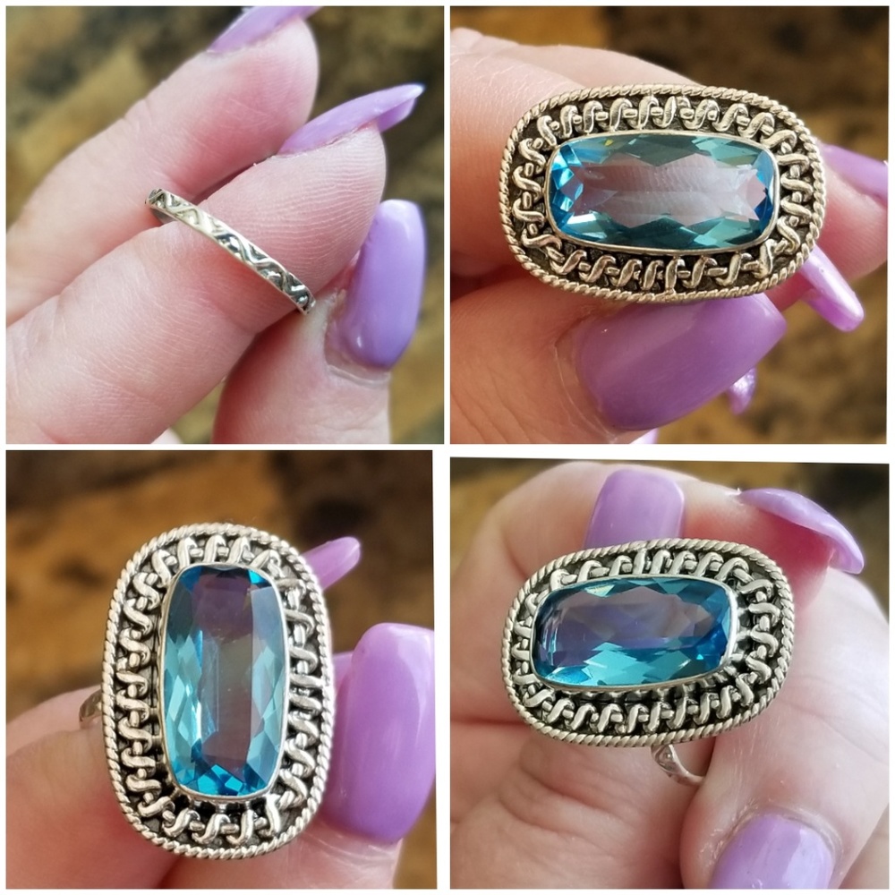 Genuine 8ct Blue Topaz Ring Size 9 - Picture 4 of 5